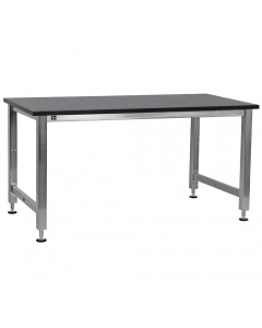 Kennedy Series Workbench, Electric Hydraulic Lift 16 Stroke with Stainless Steel Frame and Black Phenolic Resin 1" Thick Top - Square Cut Edge.