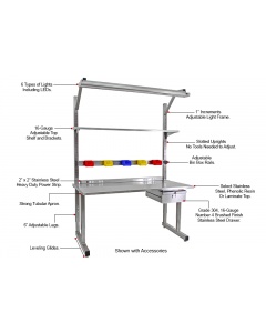 Dewey Series Workbench - Stainless Steel Frame with 3/4" Thick Phenolic Resin Top - Square Cut Edge.