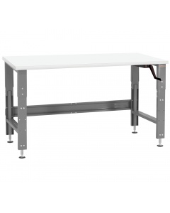 Roosevelt Series Workbench - Crank Hydraulic 12” Height Adjustment. Cleanroom Laminate Top and Square Cut Edge.