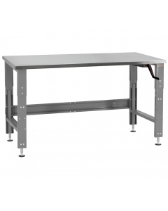 Roosevelt Series Workbench - Crank Hydraulic 12” Height Adjustment. Stainless Steel Top and Square Cut Edge.