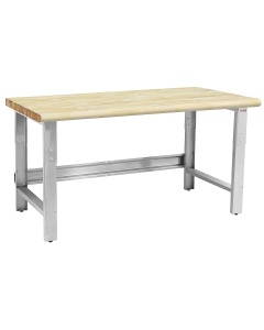 Roosevelt Series Workbench Stainless Steel Frame with 1 3/4" Thick Top Solid Lacquered Butcher Block - Round Front Edge