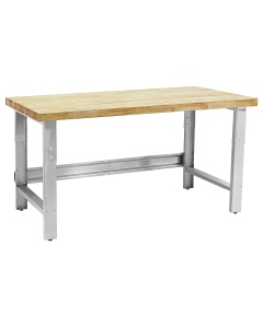 Roosevelt Series Workbench Stainless Steel Frame with 1 3/4" Thick Top Solid Lacquered Butcher Block