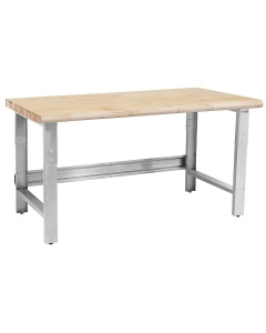 Roosevelt Series Workbench Stainless Steel Frame with 1 3/4" Thick Top Solid Oiled Butcher Block - Round Front Edge
