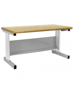 Taft Series Workbench Electric Hydraulic Lift with 1-3/4" Thick Lacquered 100% Solid Butcher Block Hardwood Top Round Edge